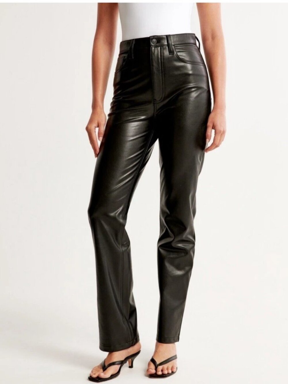 Abercrombie Curve Love 90s Straight Faux Leather Pants Black 29/8R